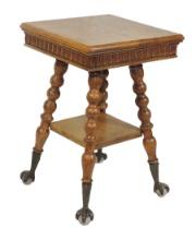Furniture, Children's Parlor Table, oak w/turned legs & claw & glass ball f