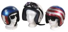 Motorcycle Helmets (3), AFX w/goggles, size L & 2 American flag theme, unma