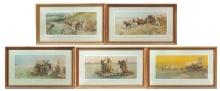 Breweriana Budweiser Prints, set of 5 Western Expansion theme scenes, c.196