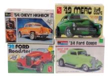 Scale Model Kits (4), unbuilt classic coupes by Monogram, amt & Revell, MIB