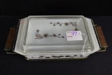 Pyrex Golden Pine No. 575 Space Saver w/Lid and Cradle; Mfg. 1961-1962