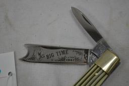 Fight'n Rooster "Big Time" 1987 1 of 400 # 104 Black, White, and Grey Stripped Man Made Handle; Doub