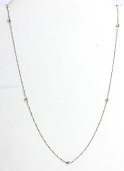 14K WHITE GOLD STATION CHAIN NECKLACE 20 INCH