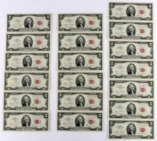 19 SEQUENTIAL RED SEAL1 963 $2. UNC BANK NOTE LOT