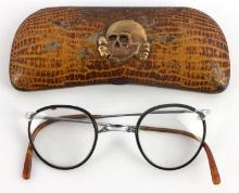 WWII GERMAN REICH SS READING GLASSES & CASE