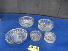 5 PC. GLASS SERVERS W/SILVER RING AT TOP