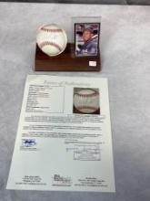 Kirby Puckett Signed American League Baseball with 1985 Donruss Card- Full JSA Letter