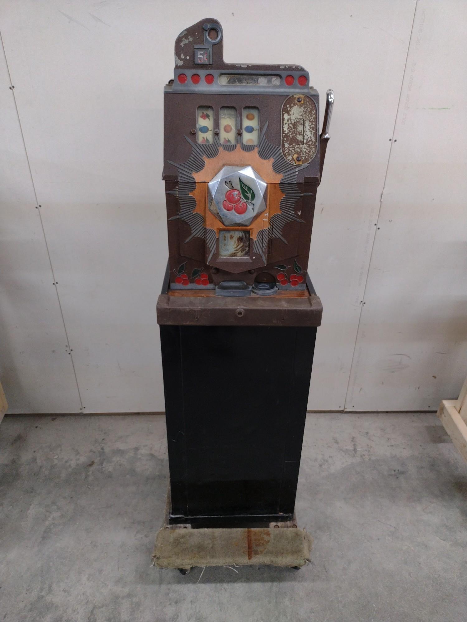 5 Cent Mills Bursting Cherry Slot Machine with Stand