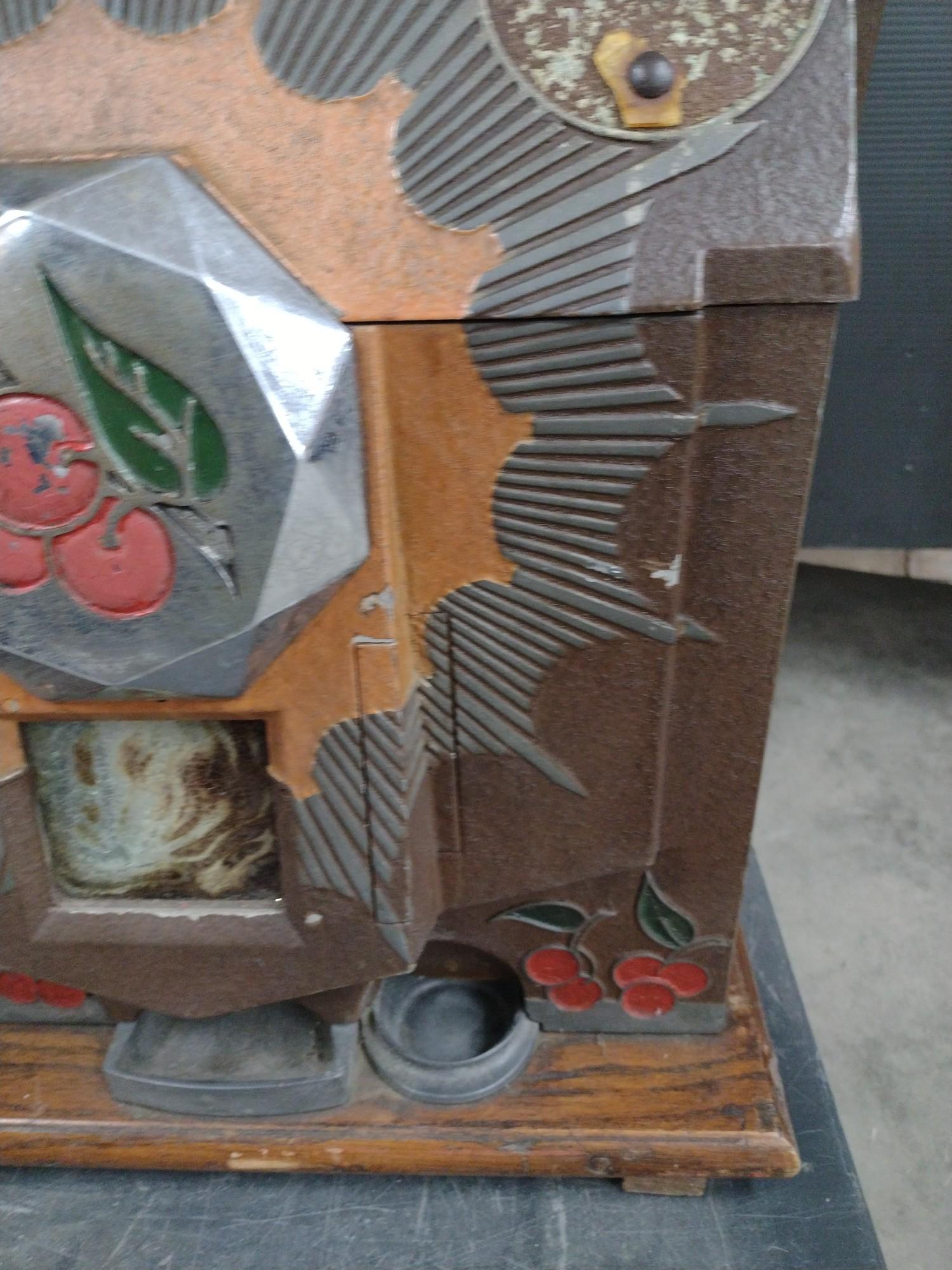 5 Cent Mills Bursting Cherry Slot Machine with Stand
