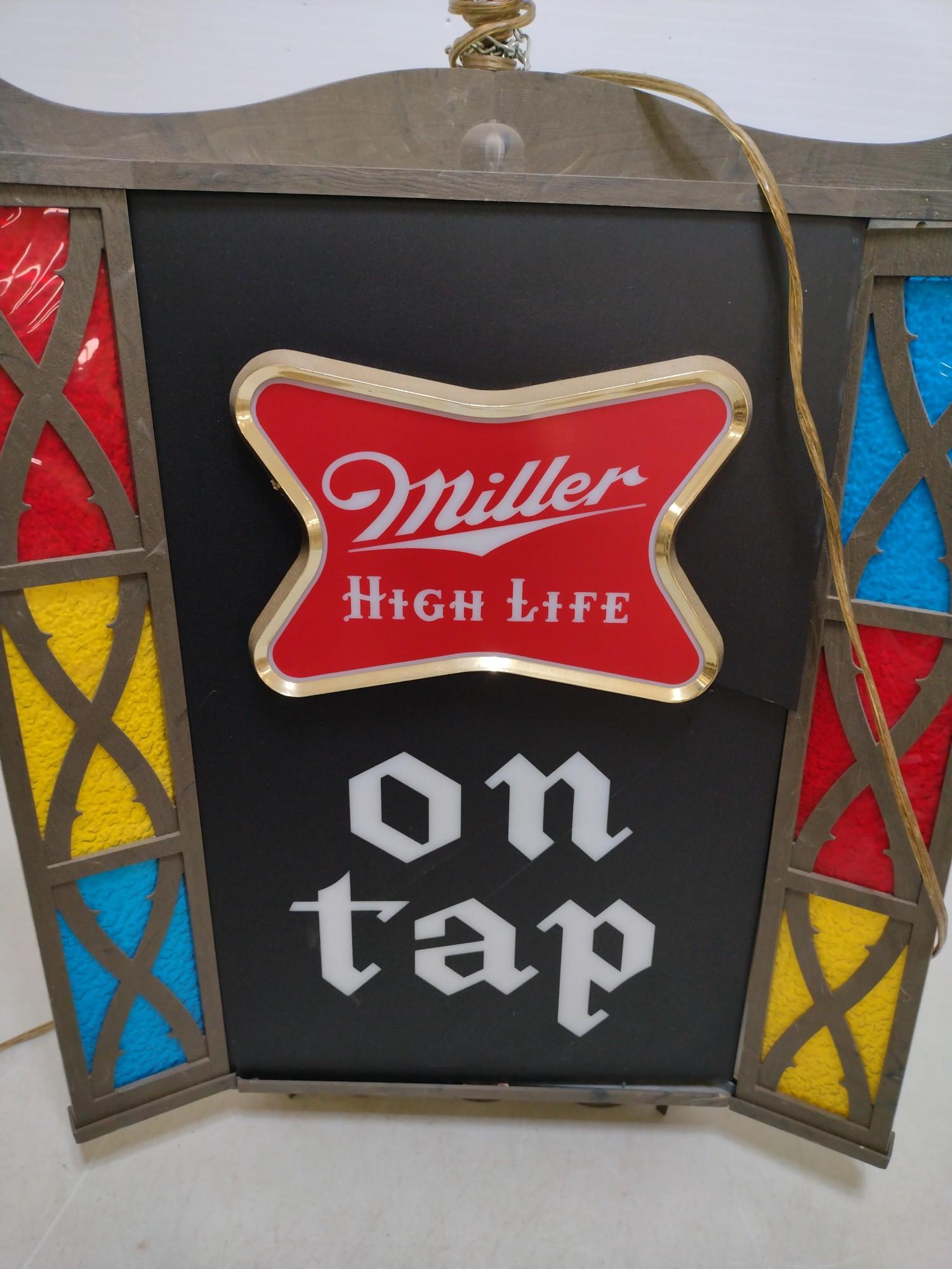 Three-Sided Miller High Life Lighted Hanging Clock