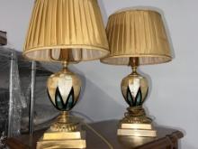 Matching Lamps, Mother of Pearl Inlay, 17" H