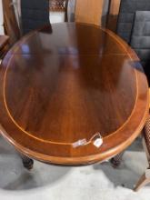 Oval Dining Table with Exquisite Center Marquetry on Casters, Made in Italy