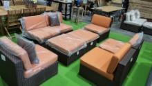 BRAND NEW 8-PIECE  OUTDOOR SYNTHETIC WICKER & ALUMINUM FRAME WITH ORANGE CUSHIONS