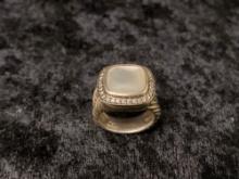 Sterling Silver Ring with Square Moonstone and Diamonds