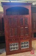 NEW Indonesia Hand Carved Mahogany 4-Door Cabinet