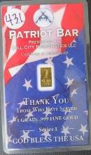 Patriot Bar, 1 grain .999 fine gold