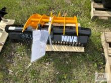 Pallet with sand bucket, ripper, and rake for mini excavator