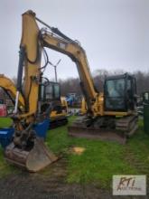 2015 Cat 308 excavator, cab, digging bucket, hydraulic thumb, push blade, Cat diesel engine, heat,