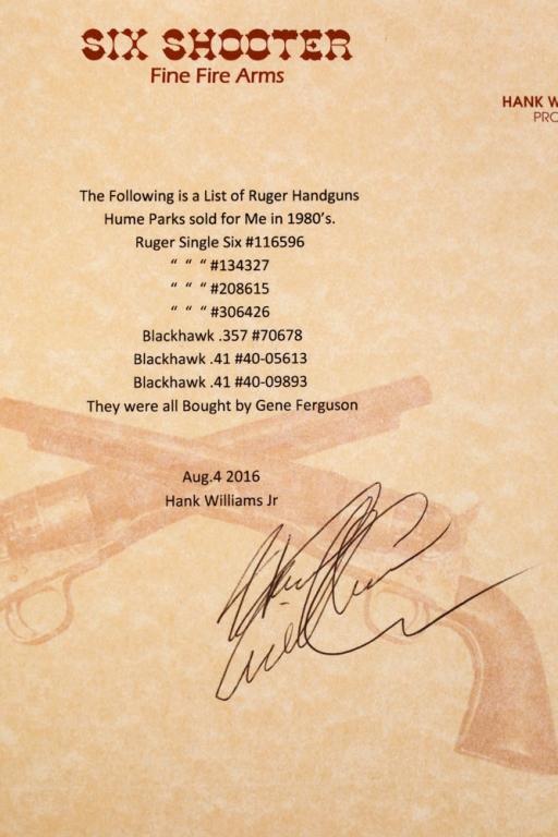 Hank Williams Jr. Ruger Revolvers Bill of Sale