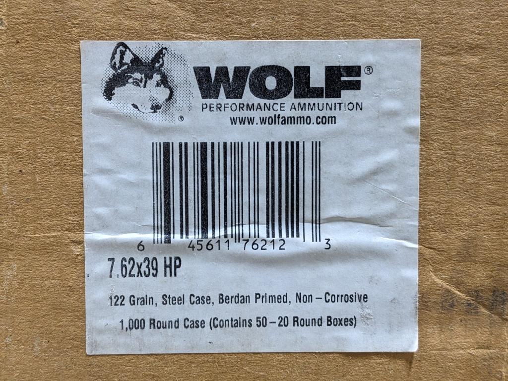 1000 Rnds of Wolf 7.62x39 HP 122 Gr Steel Case