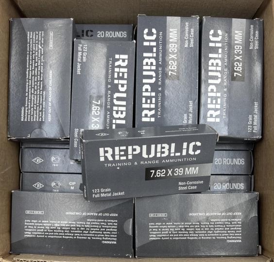 500 Rounds Republic 7.62 x 39mm 123 Grain Ammo