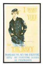 US WWI HOWARD CHANDLER CHRISTY I WANT YOU FOR THE NAVY RECRUITMENT POSTER.