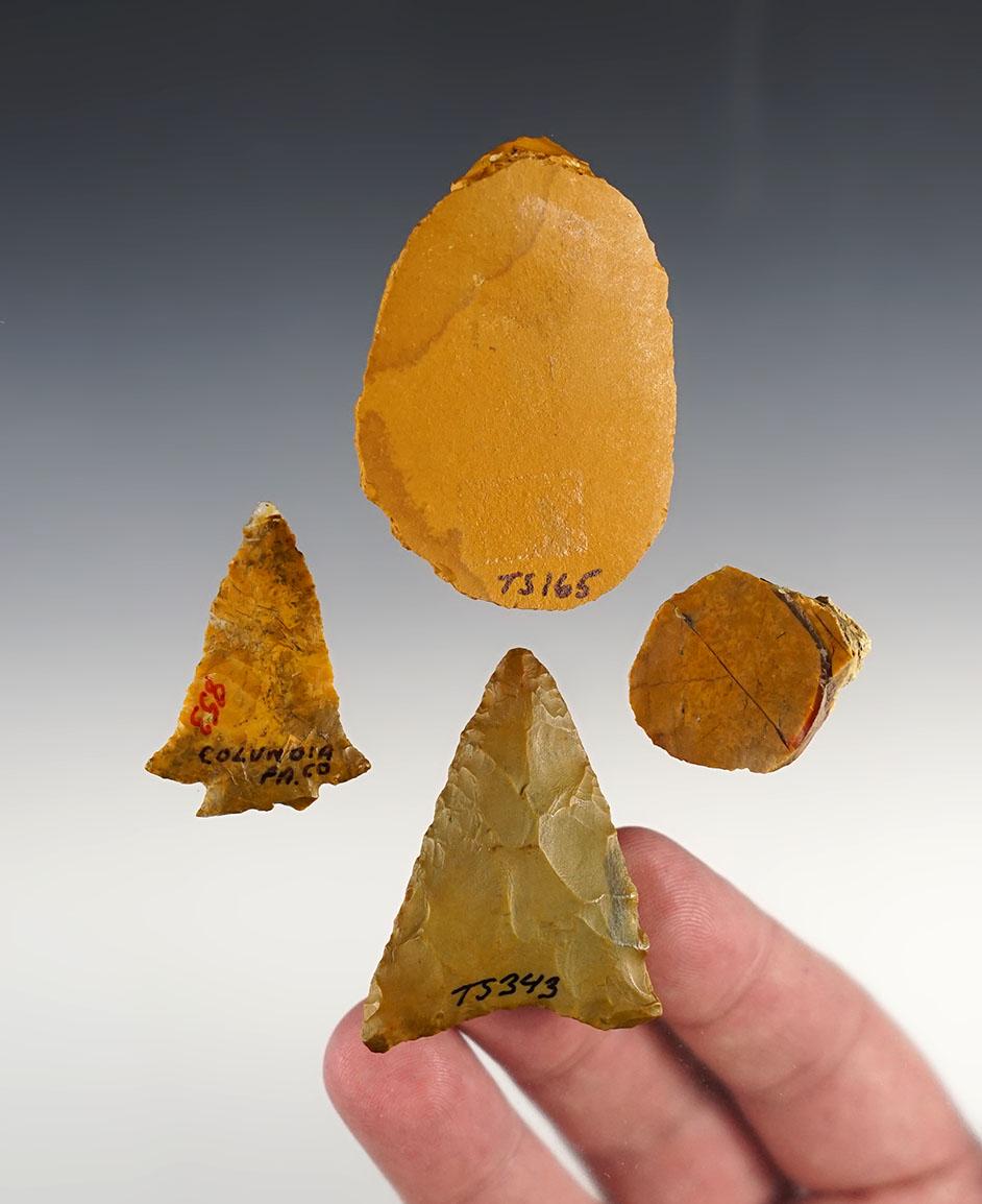 Set of four Pennsylvania Jasper artifacts, largest is 2 3/16".