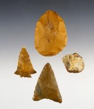 Set of four Pennsylvania Jasper artifacts, largest is 2 3/16".