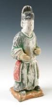 9 1/4" tall Chinese male figure from the Tang Dynasty, cira A.D 618- 907. In excellent condition.
