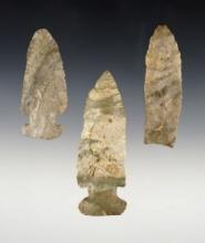 Set of 3 very nice points made from Indiana Green. Includes 2 Thebes and 1 Lanceolate.
