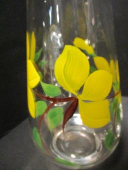 Midcentury Handpainted Juice Set with Yellow Flowers
