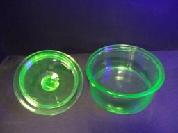 Hazel Atlas Green Vaseline Glass Lidded Dish
