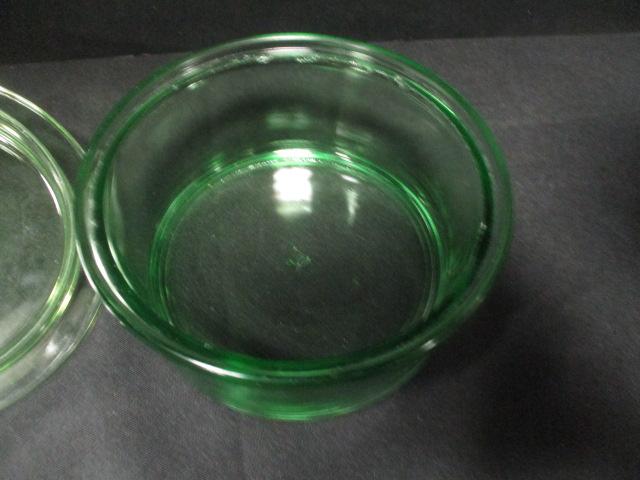Hazel Atlas Green Vaseline Glass Lidded Dish
