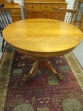 Vintage Oak Center Pedestal Table with Claw Feet