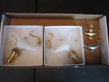 Hand Blown Art Glass Aladdin Lamp Finials and Two Aladdin Lamp Brooches