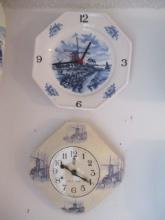 Two Blue and White 8 Day Kitchen Clocks