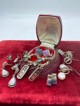 Sterling silver earrings lot - 9 pairs of vintage silver incl. various designs, moonstone and glass