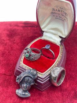 Set of 3x sterling silver rings and a antique sterling silver top Victorian pin - rings sz 5