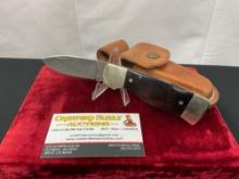 Vintage Western Folding Pocket Knife, S-532, Engraved blade w/ Puma scene, metal and wooden handle