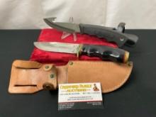 Pair of Fixed Blade Knives, Japanese Hunting Knife, Western Guthook Knife, both w/ sheaths