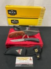 Pair of Buck Fixed Blade Knives, 475 Ducks Unlimited & 480 Rocky Mountain Elk Foundation w/ sheat...