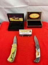 2 pcs Collectible Folding Knives w/ Wildlife Scenes & Boxes Models KN1105D & Unknown Model. NIB. ...
