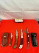 4 pcs Vintage Steel Folding Blade Pocket Knife Assortment. 3x Sharp Knives, 1x Unknown. See pics.