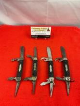 4 pcs Vintage Imperial Steel 4-Blade Folding Utility Pocket Knives, 2x Kamp-Kings, 2x Scouts. See