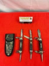 3 pcs Vintage Steel Folding Blade Utility Pocket Knives, 1x Camillus, 1x Imperial, 1x Remington. ...