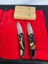 2x Elk Ridge Folding Blade Pocket Knives w/ Wooden Wildlife Inlay - Wild & Eagle - See pics