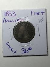 1853 Seated Liberty Quarter Arrows & Rays