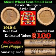Lincoln Wheat Cent 1c Mixed Roll Orig Brandt McDonalds Wrapper, 1919-d end, Wheat other end