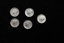 Lot of Five Coins - 1923-s, 1925-p, 1927-p, 1940-d, 1916-s Mercury Dime 10c Grades