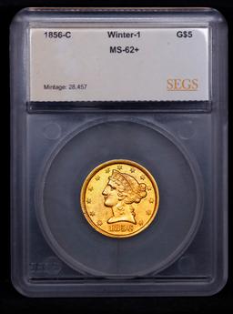 ***Auction Highlight*** 1856-c Gold Liberty Half Eagle Charlotte Near Top Pop! Winter-1 $5 Graded ms
